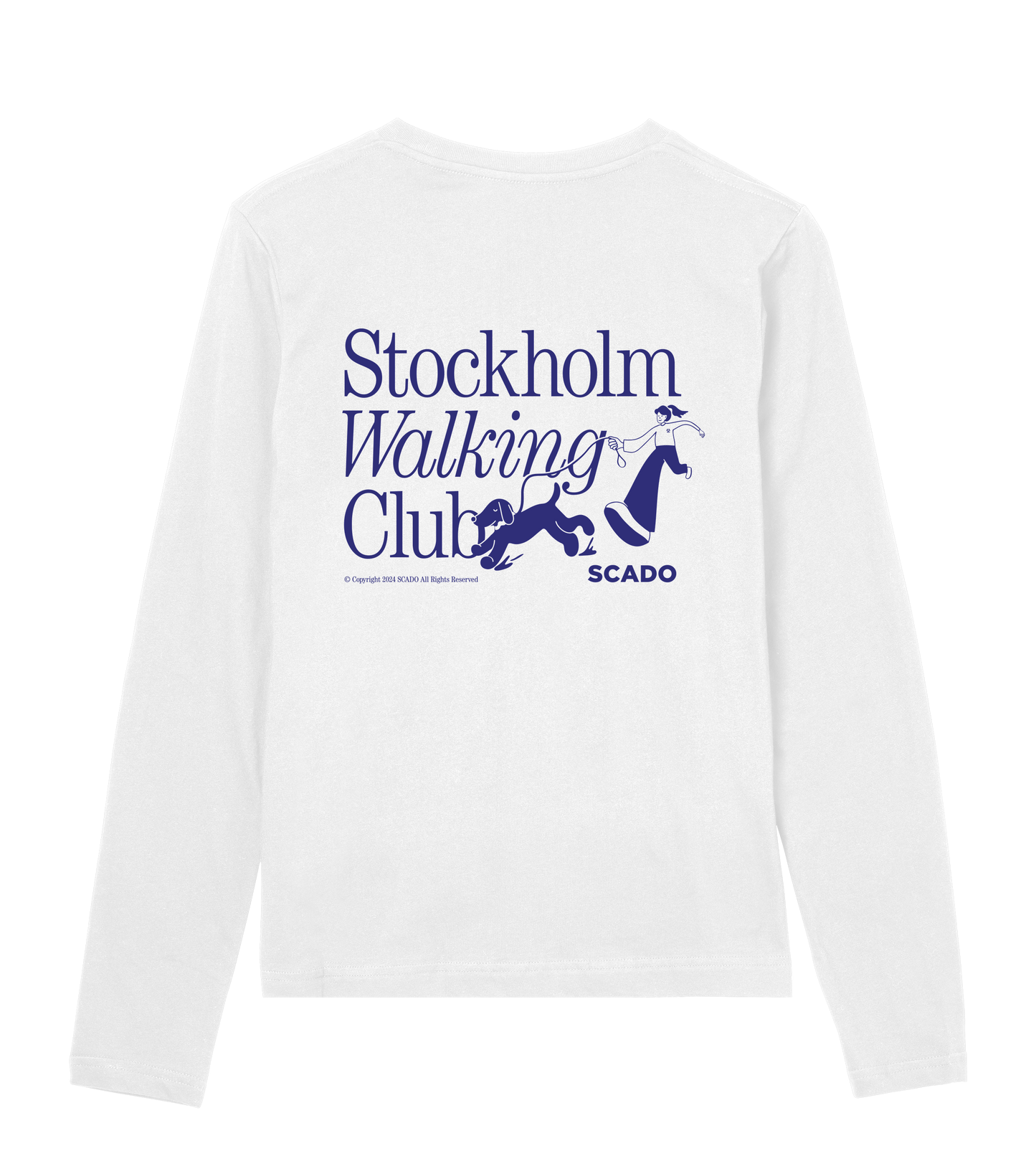 Womens Long Sleeve Tee (White/Blue)